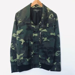 B SCOTT Mens Jacket Size S Camo Hood Zip Up Utilitarian